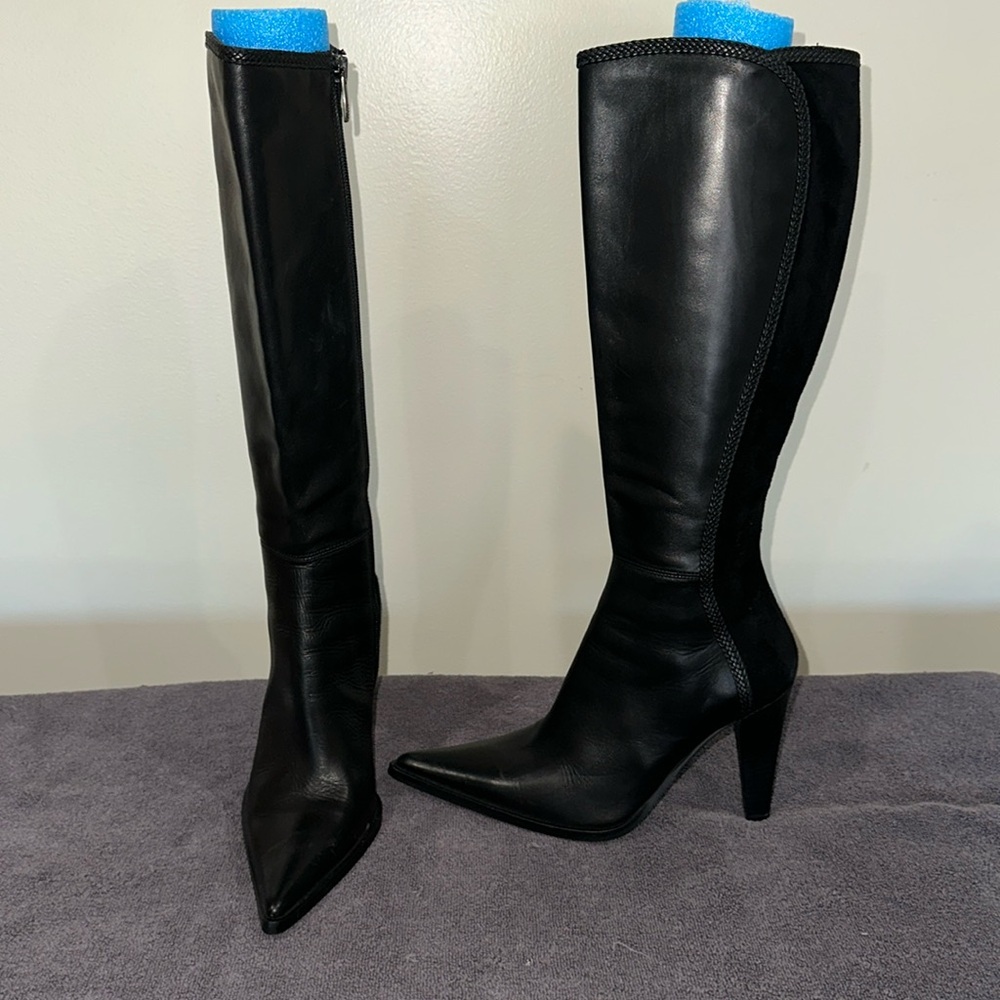 Angela Falconi black leather & suede boots. Made in Italy